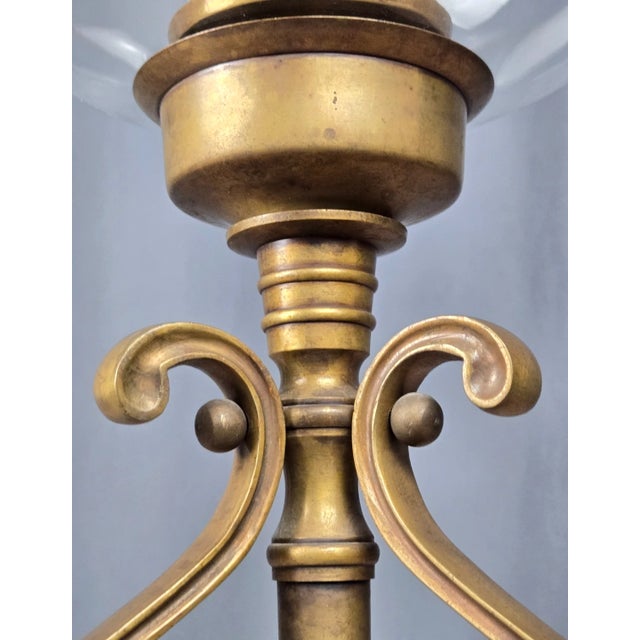 1990s 23.5" Castilian Imports Solid Brass Scroll & Glass Hurricane Candle Holder For Sale - Image 9 of 15