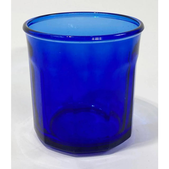 Vintage Cobalt Blue French Jam Jar Glasses, Set of 4 For Sale - Image 4 of 5