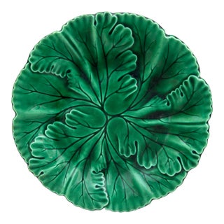 French Green Majolica Leaves Plate Clairefontaine, Circa 1890 For Sale