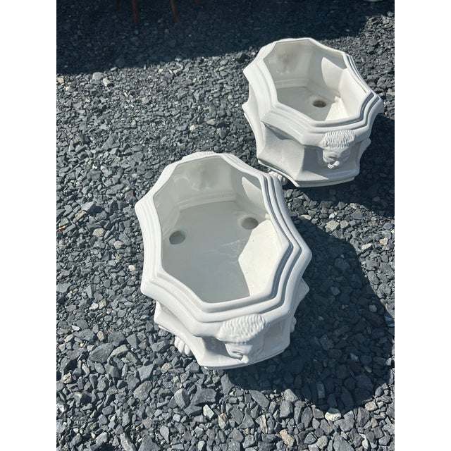 White Earthenware Italian Cachepots With Lions Heads -a Pair For Sale In Philadelphia - Image 6 of 11