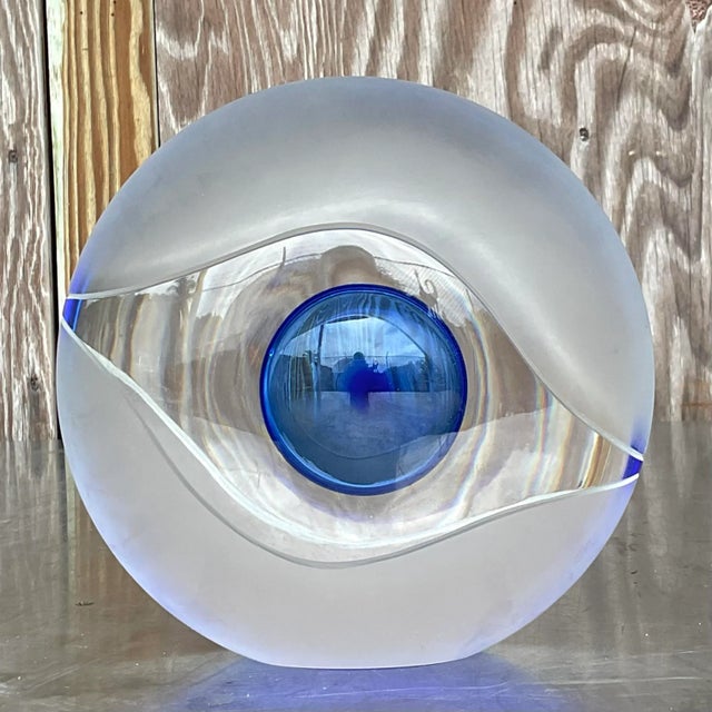 Boho Chic Vintage 1992 Signed Murano Bisazza Vetro Art Glass Sculpture For Sale - Image 3 of 15