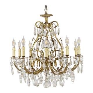 Circa 1920 Louis XV Style Doré Brass and Crystal Chandelier For Sale