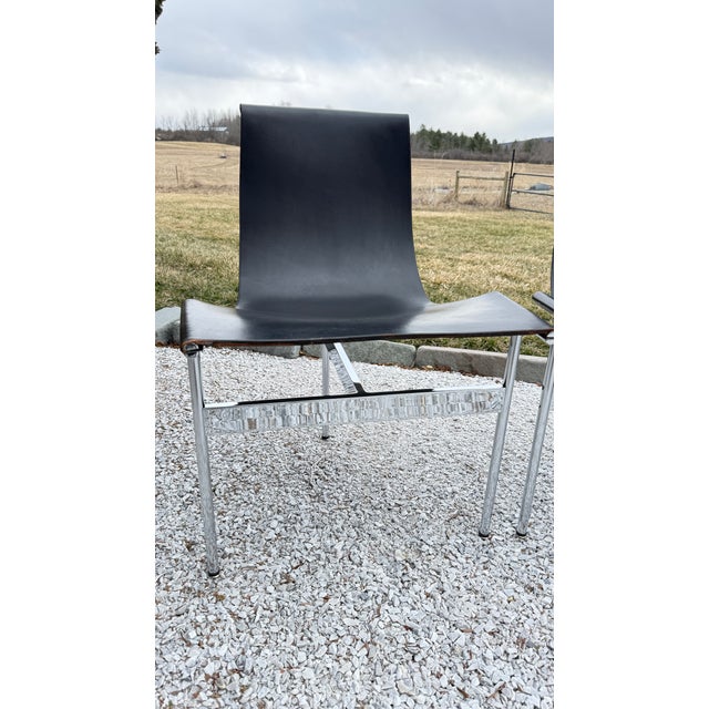 Set of 4, 1950's Katavolos T-Chairs, Chrome and Black Leather Sling Chair For Sale - Image 6 of 13