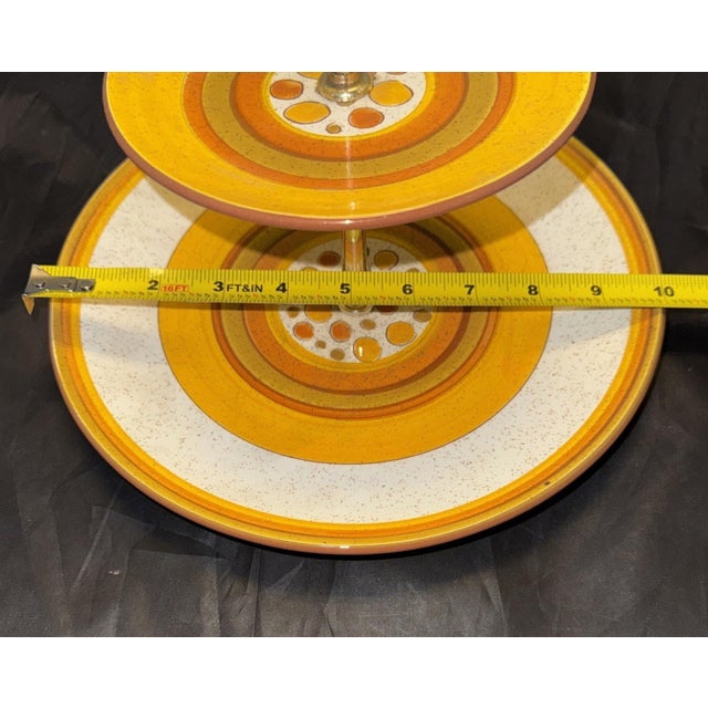 Stangl Pottery Sun Pebbles 2 Tier Tidbit Serving Tray Plate MCM Yellow Orange For Sale - Image 11 of 11