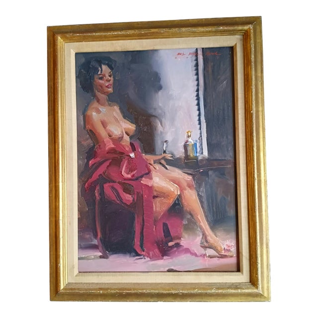 Lush Nude Reflecting on Her Thoughts in the Dark Original Oil Painting by David Beynon Pena For Sale