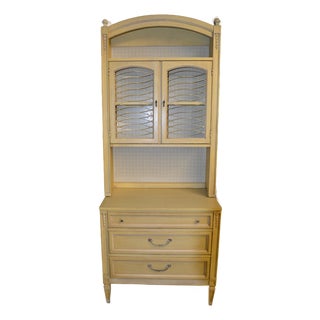 Vintage Attributed to Dixie Furniture French Provincial Style Yellow Dresser W/ Bookcase Cabinet For Sale