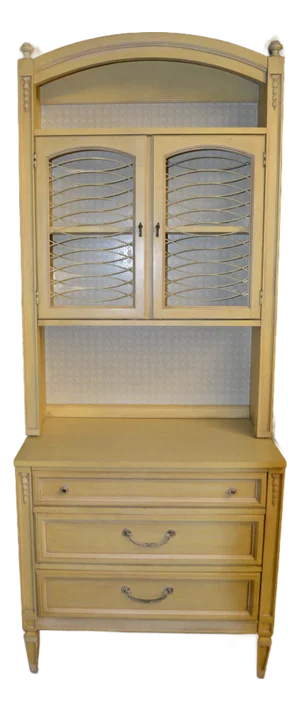 Vintage Attributed to Dixie Furniture French Provincial Style Yellow Dresser W/ Bookcase Cabinet