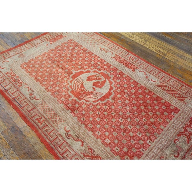 1900s Orange Birds Medallion Antique Chinese Bao Tou Rug 4'4" X 7'2" Knotted Wool Carpet For Sale In New York - Image 6 of 9
