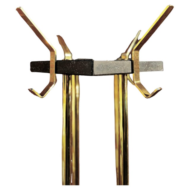 Metal Large Art Deco Italian Standing Coat Rack in Brass and Black Marble, 1950s For Sale - Image 7 of 14