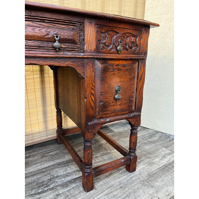 Vinatge Hand Carved Spanish Revival Style Writing Desk. Circa 1960s For Sale - Image 11 of 18