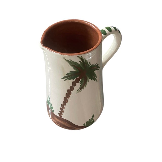 Moroccan Hand-Painted Moroccan Terracotta Palm Pitcher For Sale - Image 3 of 7