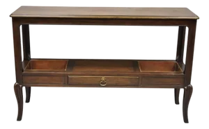 Vintage Baker Dark Cherry Wood Narrow French Console Hall Table W Copper Inserts