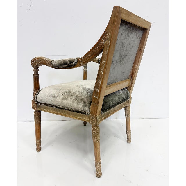 Gray Vintage Italian Neoclassical Carved Wood Armchairs, Newly Upholstered, Pair For Sale - Image 8 of 12