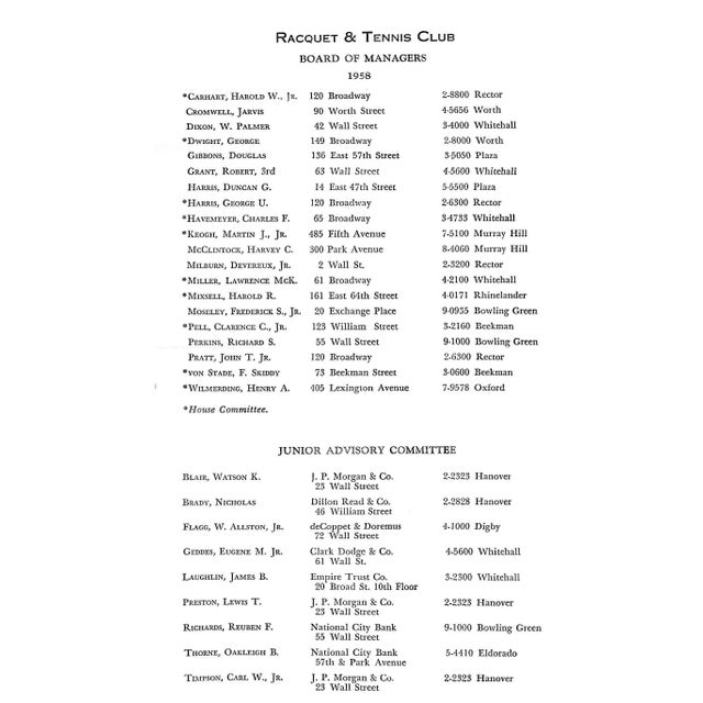"Racquet and Tennis Club Book for 1958" For Sale In New York - Image 6 of 9