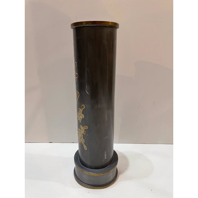 Vintage Metal cylinder vase unique look engraved flower design Nice accent piece. Add some tall branches for drama to your...