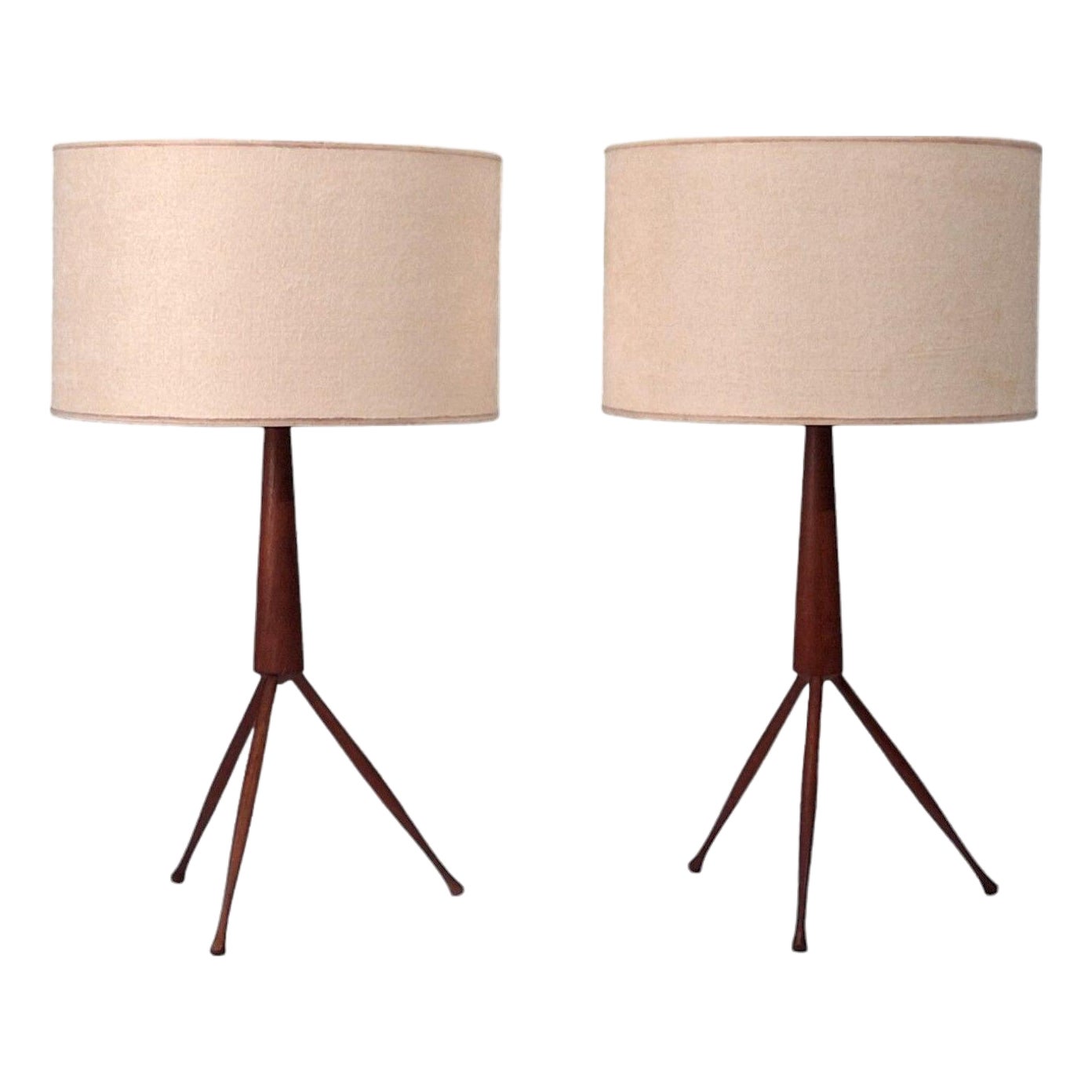 Danish Modern, Tripod Table Lamps, Teak, Fabric, Denmark, 1960s | Chairish