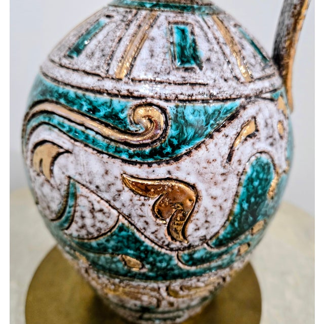 Fratelli Fanciullacci Sgraffito Pottery Ewer – Turquoise & Gold Lava Glaze, Italian Mid-Century For Sale In Dallas - Image 6 of 8