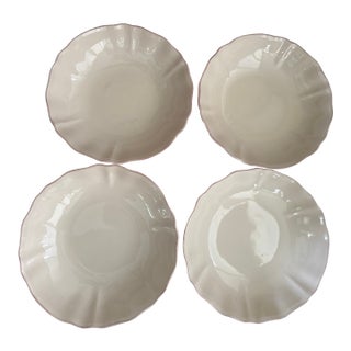 Vintage Portuguese Stoneware Scalloped Serving Bowls/Cream Glazed/Oven & Microwave Safe Set of 4 For Sale
