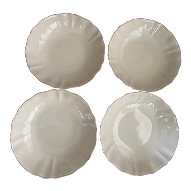 Vintage Portuguese Stoneware Scalloped Serving Bowls/Cream Glazed/Oven & Microwave Safe Set of 4 For Sale