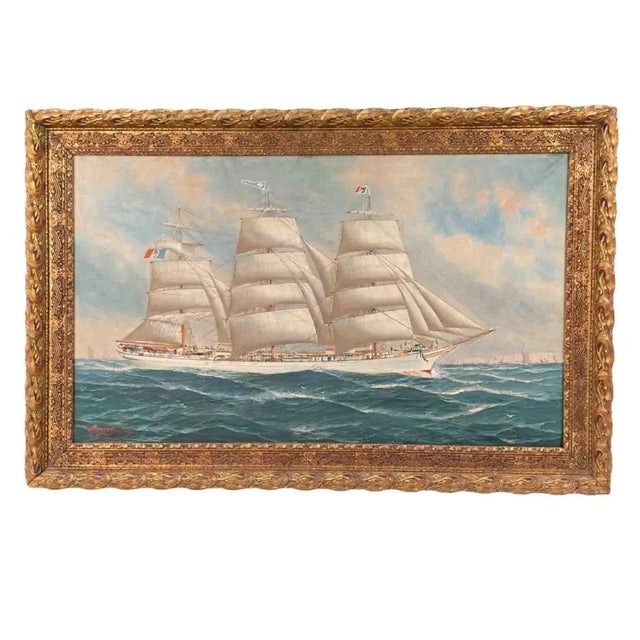John Henry Mohrmann, Navy with Sailing Ship and Italian Flag, 1908, Oil on Canvas, Framed For Sale - Image 6 of 6