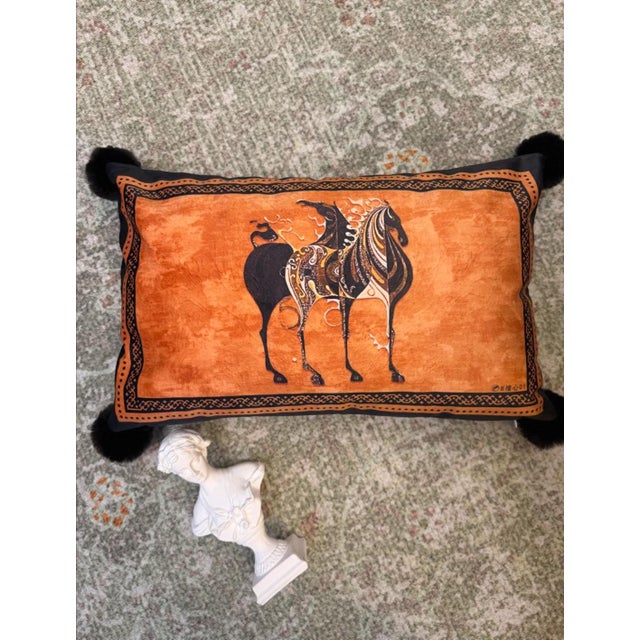 Boho Orange Horse PillowBlack Tassel Trim, 15“×23” For Sale In Des Moines, IA - Image 6 of 8