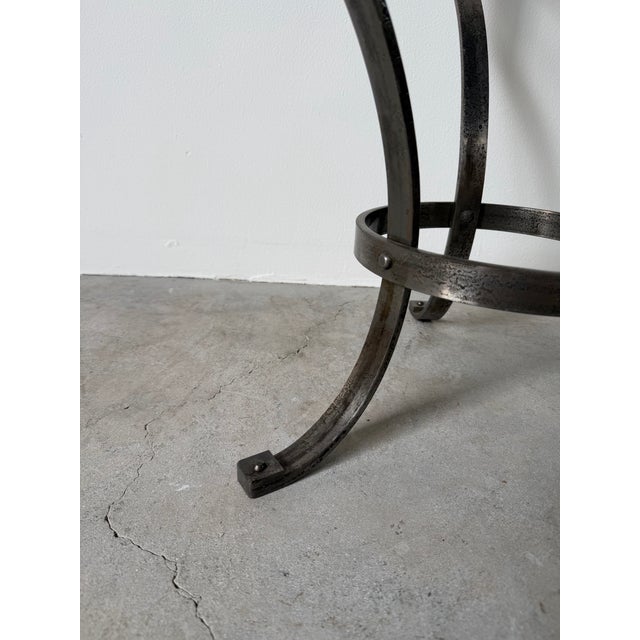 Vintage Art Deco Style Hand-Wrought Iron & Green Marble Side Table With Greek Key Motifs For Sale - Image 9 of 12