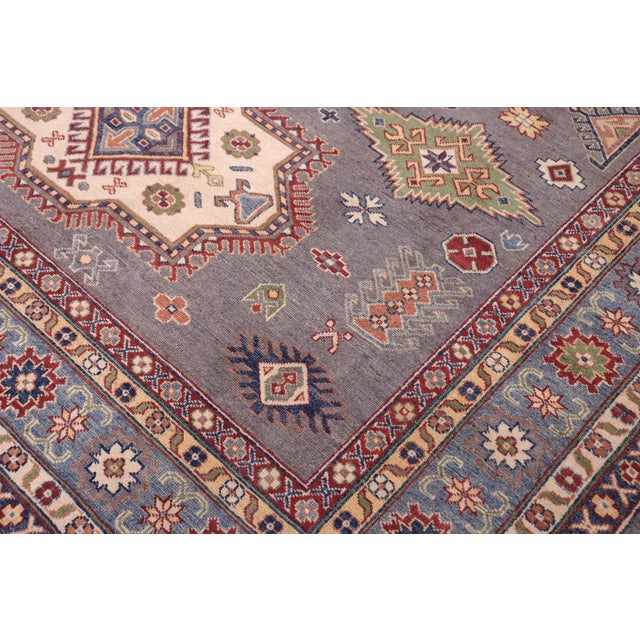 Shabby Chic Tribal Kazak Gray/Light Blue Wool Rug - 8'4''x9'8'' For Sale - Image 3 of 10
