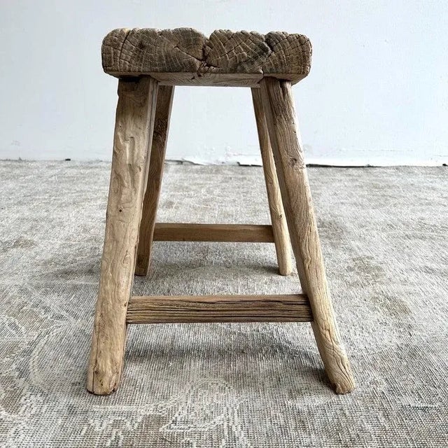 Vintage Rustic Elm Wood Stool For Sale In Los Angeles - Image 6 of 13