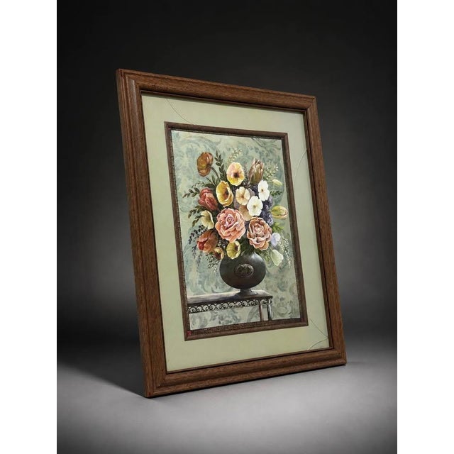 Classic Floral Still Life Wall Art With Green Mat For Sale - Image 4 of 4