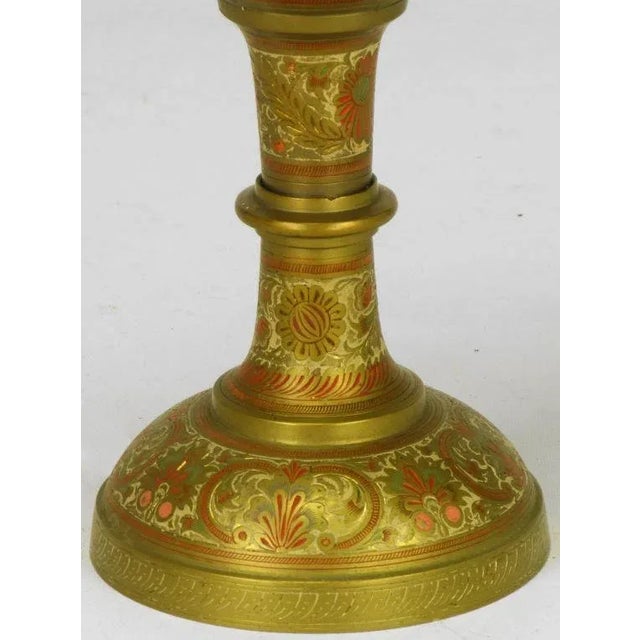 Gold Incised Brass & Hand Painted Peacock Vase Form Table Lamp For Sale - Image 8 of 8