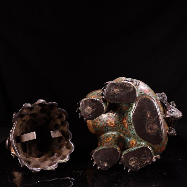 Late 19th Century Late 19th Century Cloisonné Enamel Mythical Beast Vessel, 4500g, Gilt Bronze For Sale - Image 5 of 9