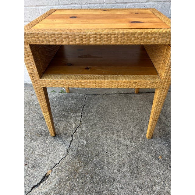 Baker Furniture Company Coastal Milling Road Woven Rattan Pine Side Table For Sale - Image 4 of 9