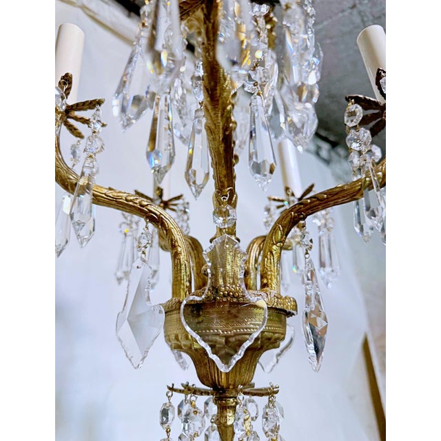 Vintage Brass Chandelier With Crystal Prisms For Sale In New York - Image 6 of 12
