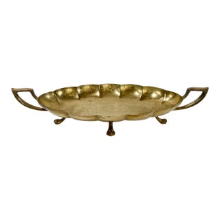 Vintage Footed Scalloped Brass Compote For Sale