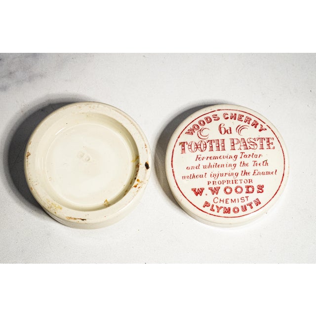 Red Neat Antique Victorian Woods Cherry Tooth Paste Pot Lidded Advertising Jar Plymouth England Home Decor For Sale - Image 8 of 9