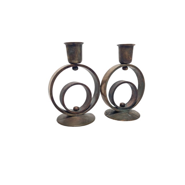 Metal Art Deco Brass Candlesticks, 1930s, Set of 2 For Sale - Image 7 of 14