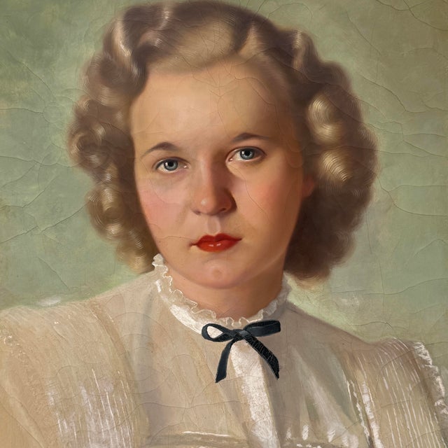 1940s Paul Penczner (Hungarian-American 1916–2010) Oil Portrait of Young Woman 1948 For Sale - Image 5 of 11