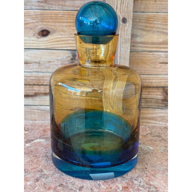 Vintage Waterford Art Glass Decanter by Gerard Treacy – Blue & Amber Gradient For Sale - Image 10 of 11