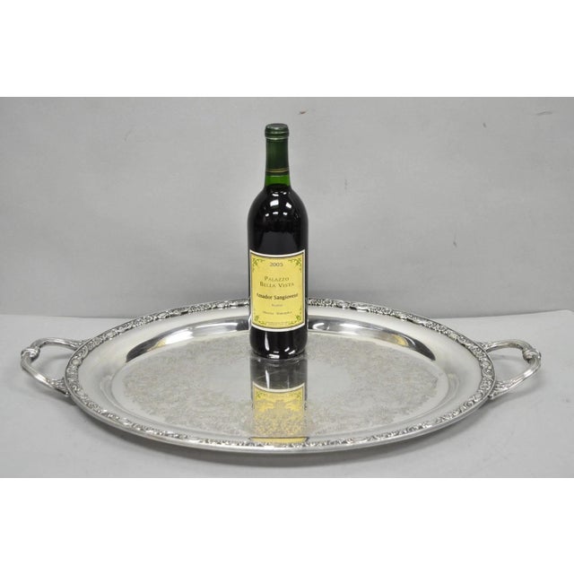 Vintage WM Rogers & Son "Victorian Rose" Silver Plated Oval Serving Platter Tray. Circa Mid 20th Century. Measurements:...