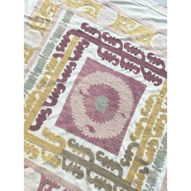 Mid-Century Modern Boho Tashkent Suzani Tablecloth 4'4'' X 4'6'' For Sale - Image 3 of 8