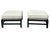 A sophisticated pair of Baker Furniture square upholstered ottomans, each measuring 26.5 inches square by 18 inches high....