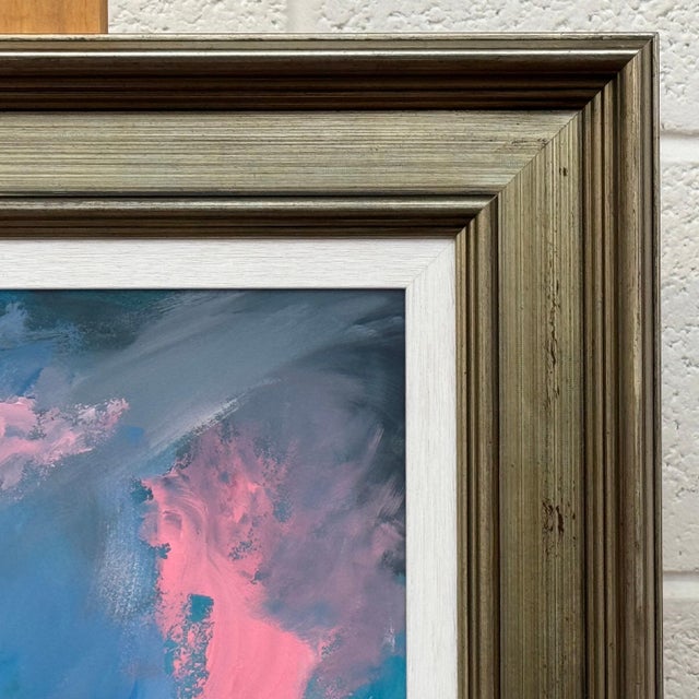Pink Blue & White Abstract Art in a Bronze Frame by Contemporary British Artist 2025 For Sale - Image 9 of 17