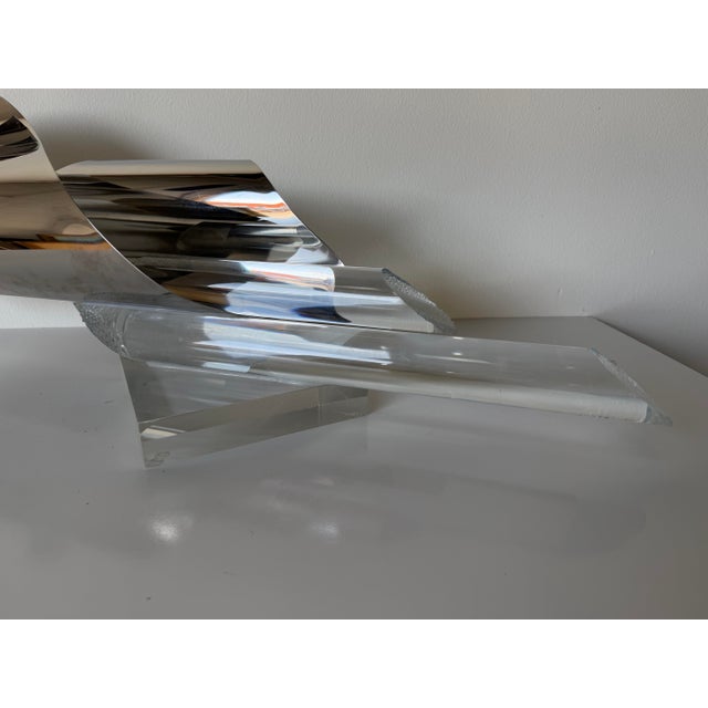 Dan Murphy Mirror Finish Stainless Steel and Lucite Abstract Sculpture, Signed For Sale - Image 12 of 12