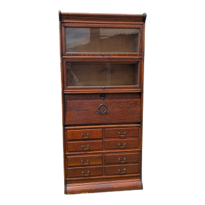 Antique Quartersawn Oak 5 Sections Stacking Barrister Bookcase With Desk 1900s