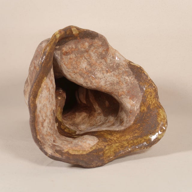 Large Organic Hand Formed Brutalist Studio Pottery Ceramic Sculpture Vase With Natural Drip Glaze For Sale - Image 15 of 16