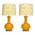 Late 20th Century 70s-Style Mustard Ceramic Gourd Table Lamps With Geometric Shades - a Pair For Sale