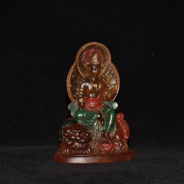 Glass Vintage Chinese Liuli Glazed Porcelain Buddha Statue With Lion Mount For Sale - Image 7 of 9