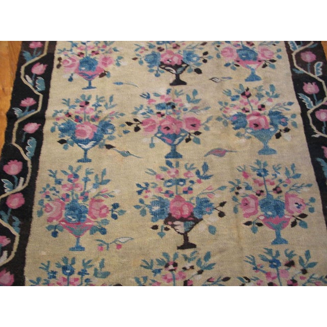 Traditional 1890s Ivory Floral Antique European Besserabian Rug 4'7"x 6'7" Knotted Wool Carpet For Sale - Image 3 of 6