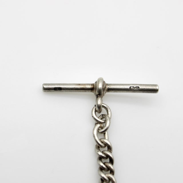 1920s 1920s Art Deco Sterling Silver Graduated Curb Link Watch Chain For Sale - Image 5 of 9