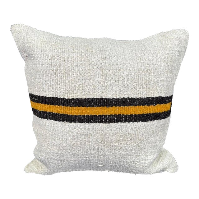 Turkish Hemp Pillow Cushion Natural Beige Black Cushion Cover 20"x20" For Sale